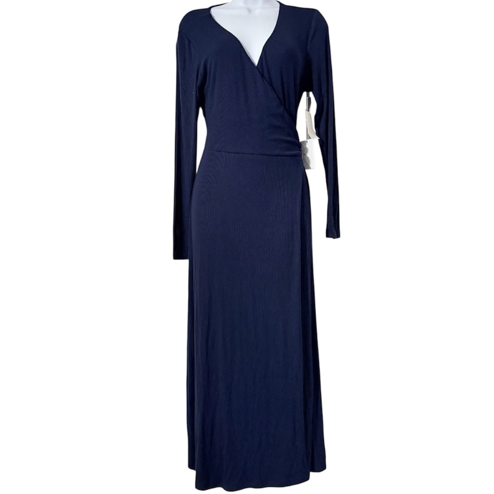 NEW Good American Daynight Long Sleeve Ribbed Wrap Dress Navy Sz 3 or L Bodycon
